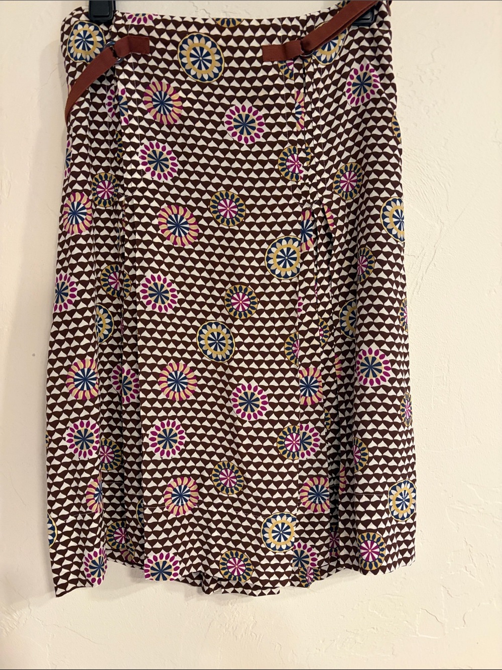 Alberta Ferretti Brown Geometric Floral A-Line Skirt